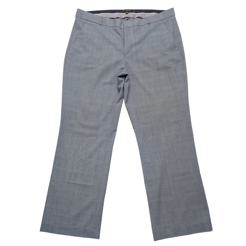 Banana Republic Logan Trousers Women 16L Blue Glen Plaid Wool Blend Straight Leg